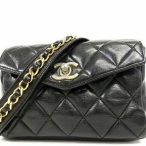 Auth Chanel quilted CC chain belt waist bag